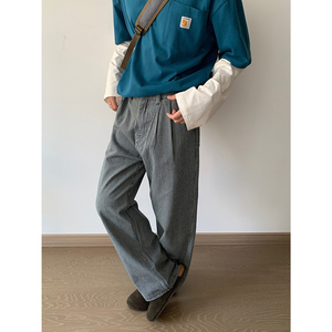 秋季复古水洗条纹牛仔裤男女生 A228/K643/P75图片