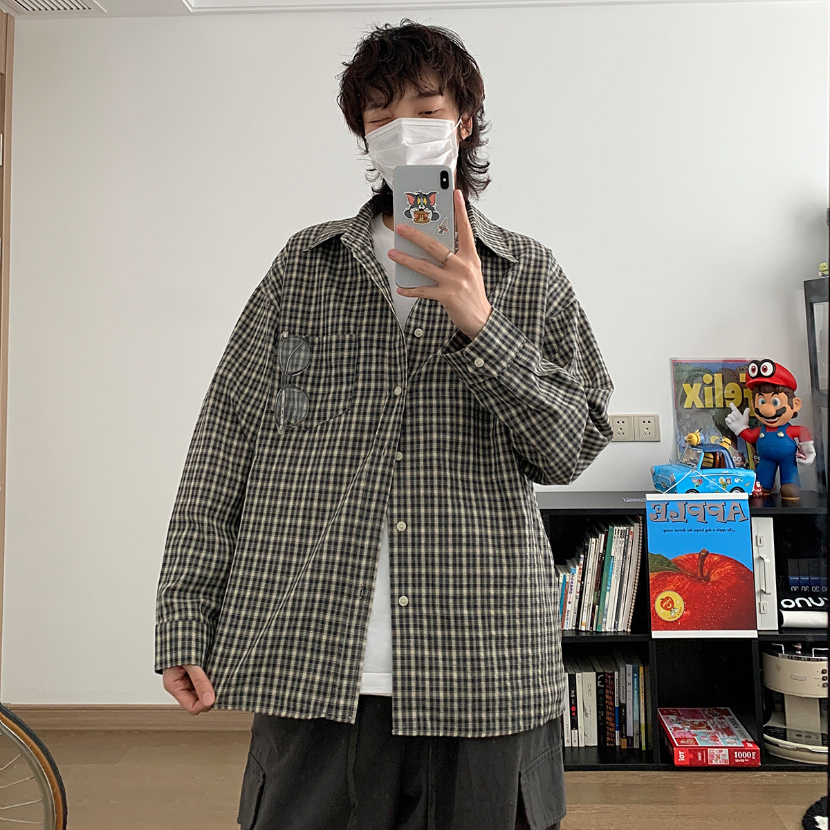日系复古格子长袖衬衫C580/P68,男装衬衫,电商A228