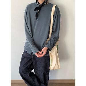 2025新款纯色圆领长袖T恤男宽松休闲百搭打底衫上衣潮 T872/P58图片