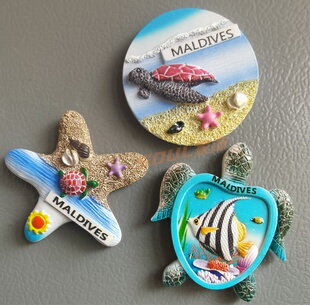 马尔代夫纪念品伴手礼树脂立体印刷海龟热带鱼冰箱贴留言贴原单