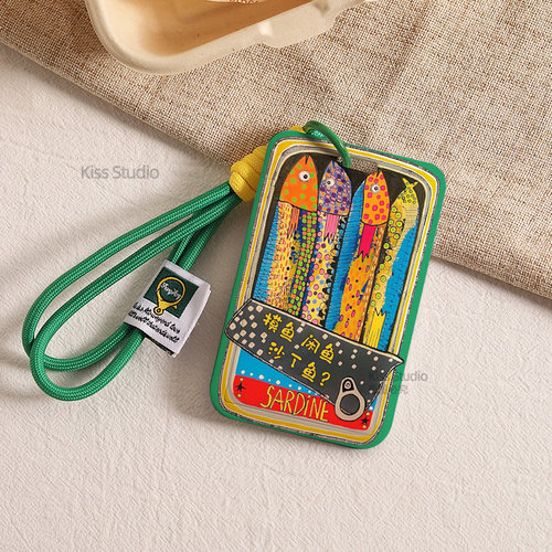 原创沙丁鱼罐头电动车NFC保护套9号钥匙卡套可爱摸鱼工牌挂绳ins
