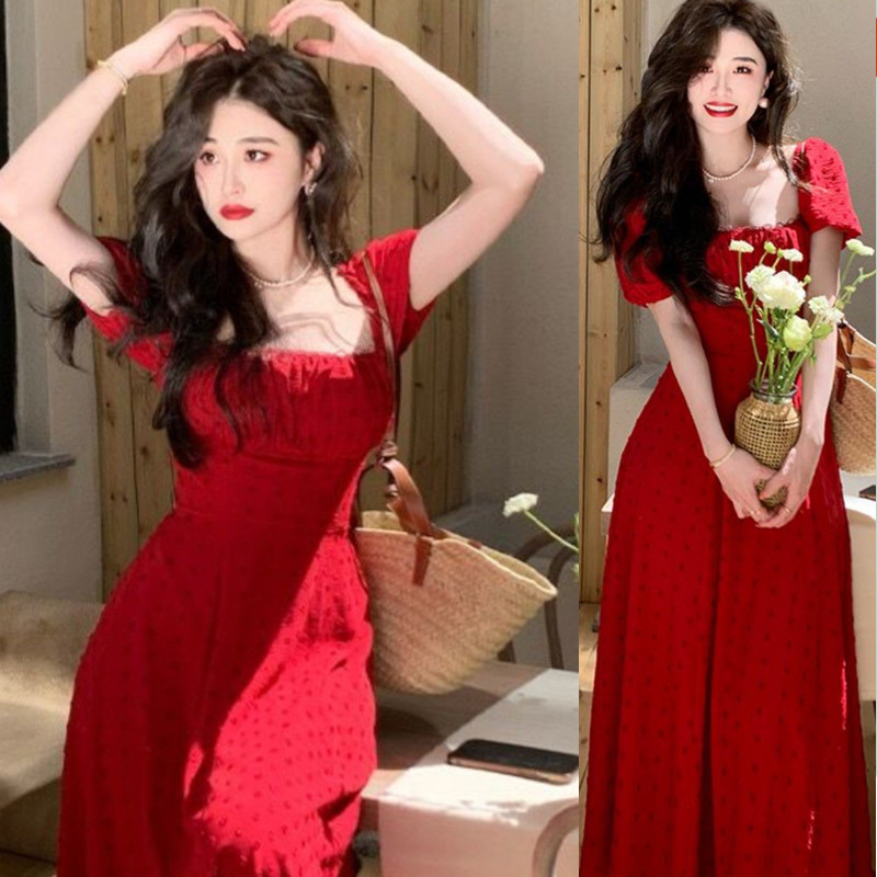 赫本风法式红裙订婚礼服大码胖mm