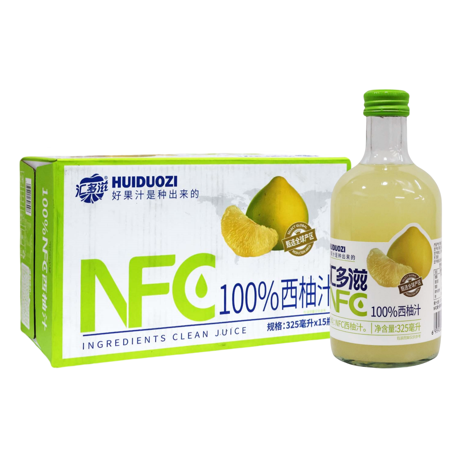 汇多滋nfc果汁西柚汁325mlx4瓶玻璃瓶100%果汁饮料休闲聚会宴请
