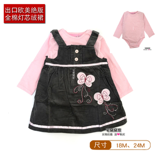 【两件套】欧美全棉灯芯绒贴布刺绣蝴蝶春秋款女宝宝连衣裙吊带裙