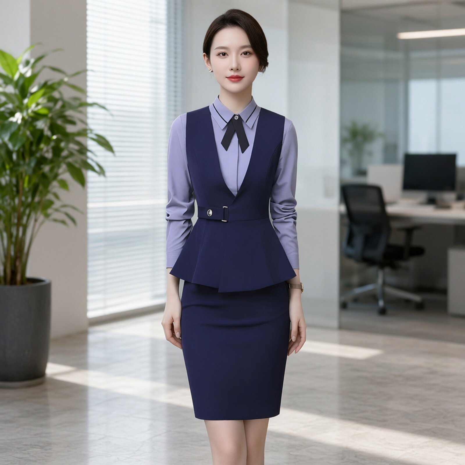 美容院职业马夹工作服前台服务员坎肩酒店制服遮肉马甲西装套装女