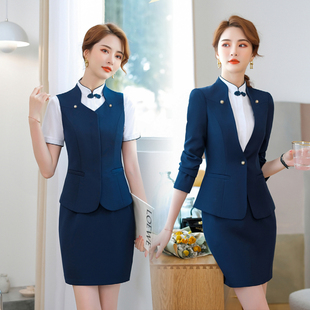 职业西装马甲套装女酒店餐饮空姐前台服务员气质马夹工装工作服秋