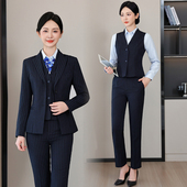 销售西服工装 银行职业装 制服 女春秋新款 酒店大码 条纹西装 马甲套装
