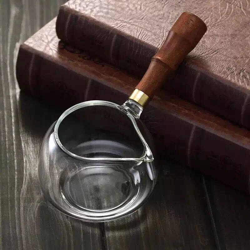 木把玻璃公道杯 黑檀花梨侧把茶海 加厚耐热分茶器木把柄公杯促销