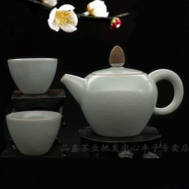 台湾丰子汝窑美人肩三入组茶具套装礼品日式套装一壶二杯旅行茶具
