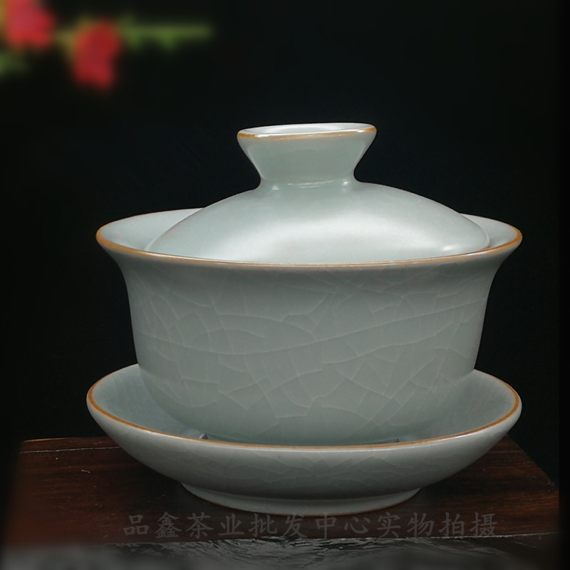 台湾丰子汝窑盖碗茶具套装手工开片 三才盖碗泡茶敬茶杯茶碗