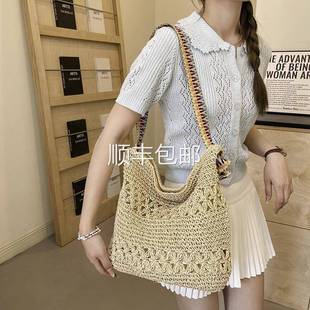 全球森系民族风ins草包包女彩带编织滩肩包海边沙单度假手提托编