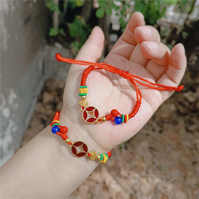 端午红绳五彩绳合金吉祥款手绳