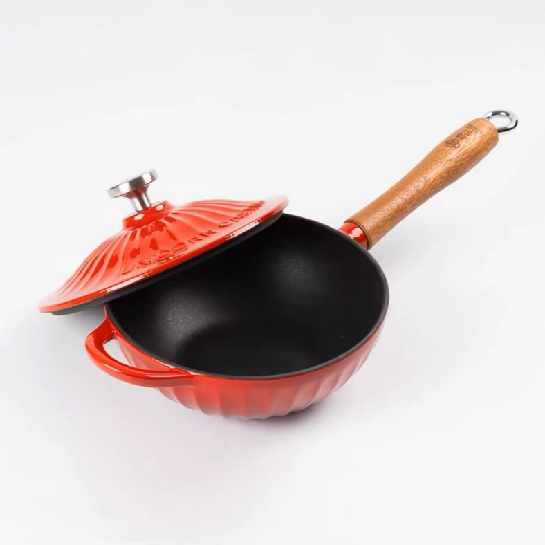 外贸珐琅铸铁小炒锅20cm家用一人食无涂层炒菜锅平底锅奶锅通用