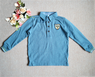 欧美风格纯棉烫印修身小翻领长袖男童T恤 中大童春秋上衣