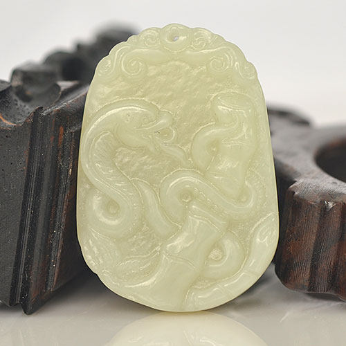 祥安阁和田青白玉蛇吊坠(大号)【生肖贵人蛇】十二生肖蛇挂件