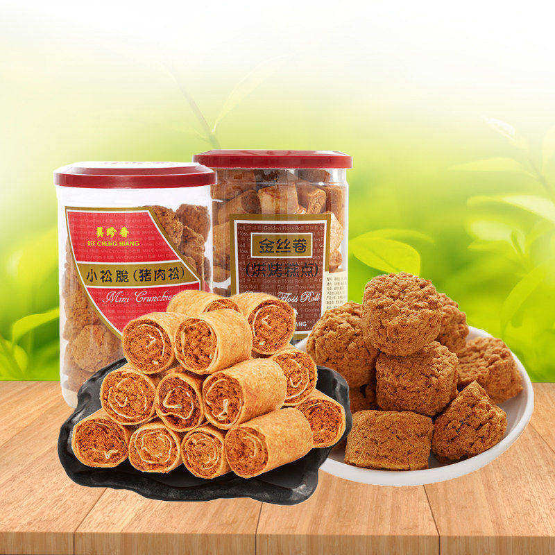 美珍香金丝卷180g小松脆脆猪肉松饼220g组合罐装网红零食休闲点心