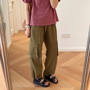 夏装新款 港风帅气中高腰纯色工装裤长裤休闲裤
