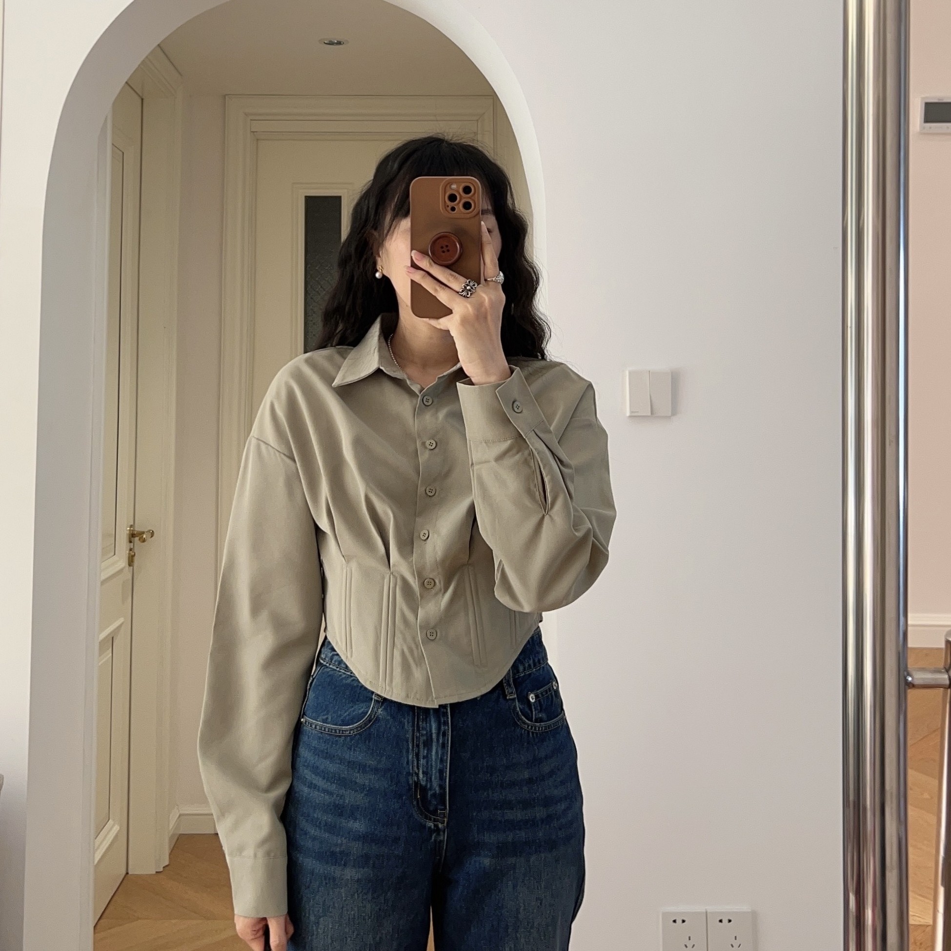 秋装新款 美式高腰辣妹风短款长袖衬衫衬衣 0.2KG