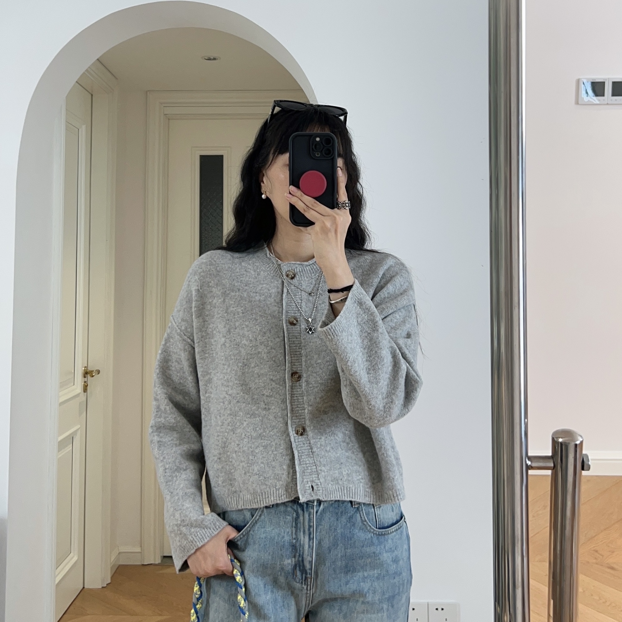 秋装新款 日系圆领长袖开衫针织衫