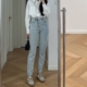 包邮 小直筒牛仔裤 秋装 新款 港风中高腰修身 长裤 0.63KG