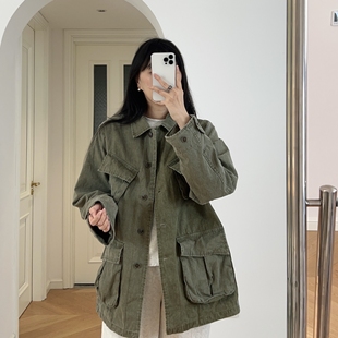 秋冬新款小众复古 做工工装夹克外套风衣 0.84KG