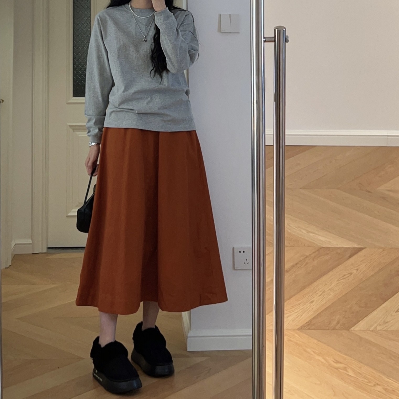 秋冬新款 日韩纯色工装裙高腰半身裙中长裙 0.34KG