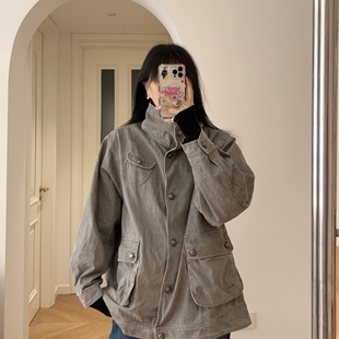 包邮  秋冬新款小众复古 做工工装夹克外套风衣 0.83KG