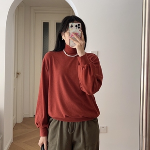 包邮 新款法式 高领纯色长袖T恤打底衫