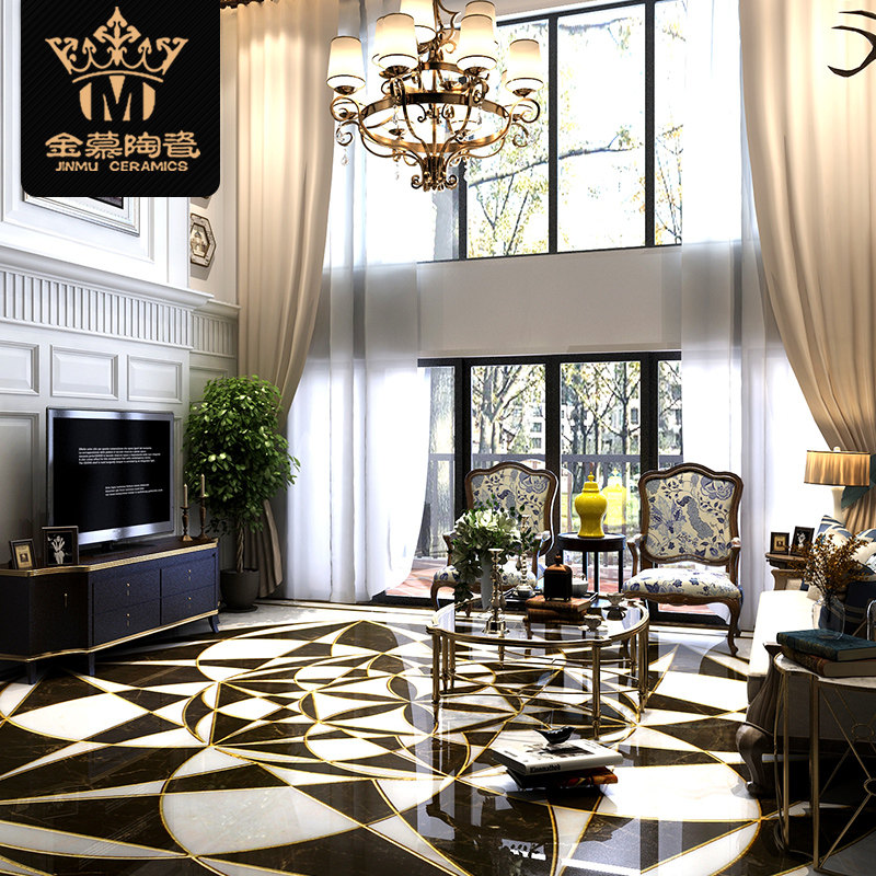 金慕抛晶砖地面拼图圆形黑白几何拼花地毯瓷砖客餐厅玄关现代定制