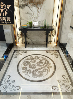 定灰色新中式地面拼花瓷砖入户玄关电梯轿厢门厅地砖拼图走廊过道