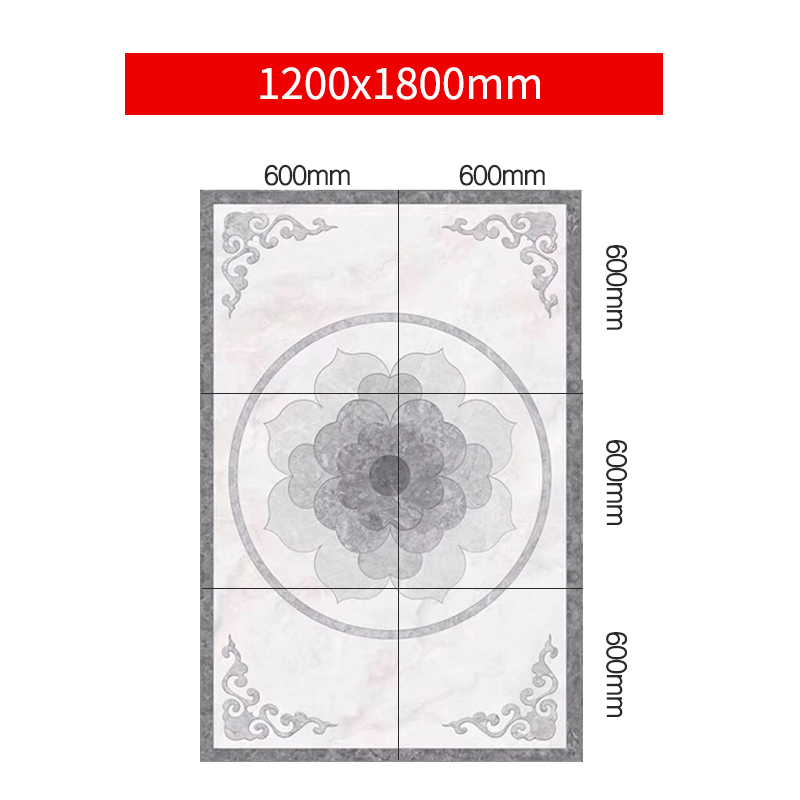 Q中式灰色莲花地砖拼花客厅走道入户玄关瓷砖抛晶砖地板仿水刀砖