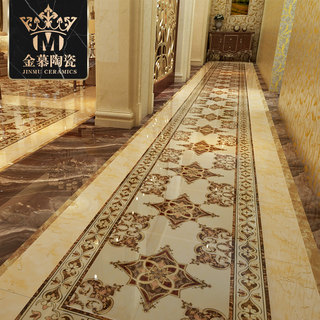 欧式过道走廊镀金无限拼接地面瓷砖拼花地砖仿水刀地板砖客厅