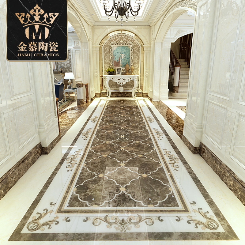 欧式咖啡网纹菱形欧式入户走廊过道地面瓷砖拼花拼图定制尺寸水刀