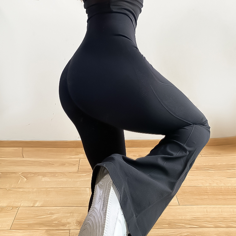 闊腿褲高腰提臀針織喇叭褲健身褲