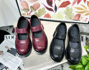 单鞋 女小皮鞋 复古雕花一字带玛丽珍鞋 特价
