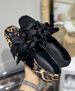 丝绸平底鞋 豹纹蝴蝶结芭蕾舞鞋 新款 2025春季