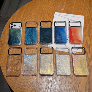 日韩琉璃闪粉流沙手机壳适用iphone16手机壳苹果14 pro max电话保护套13炫彩液体动态海洋15奢华17air潮金银
