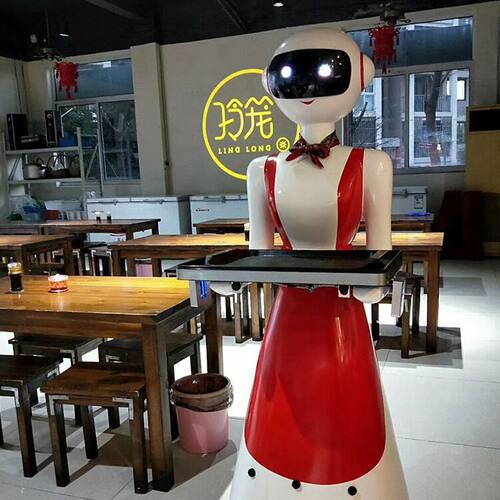 酒店餐厅饭店送餐送菜传菜端菜商用激光导航智能无轨机器人可定制