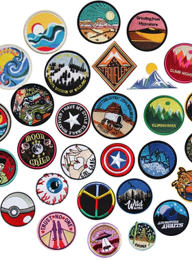 时尚刺绣布贴圆形款徽章DIY辅料补丁贴补洞贴PATCH绣花衣服贴布标