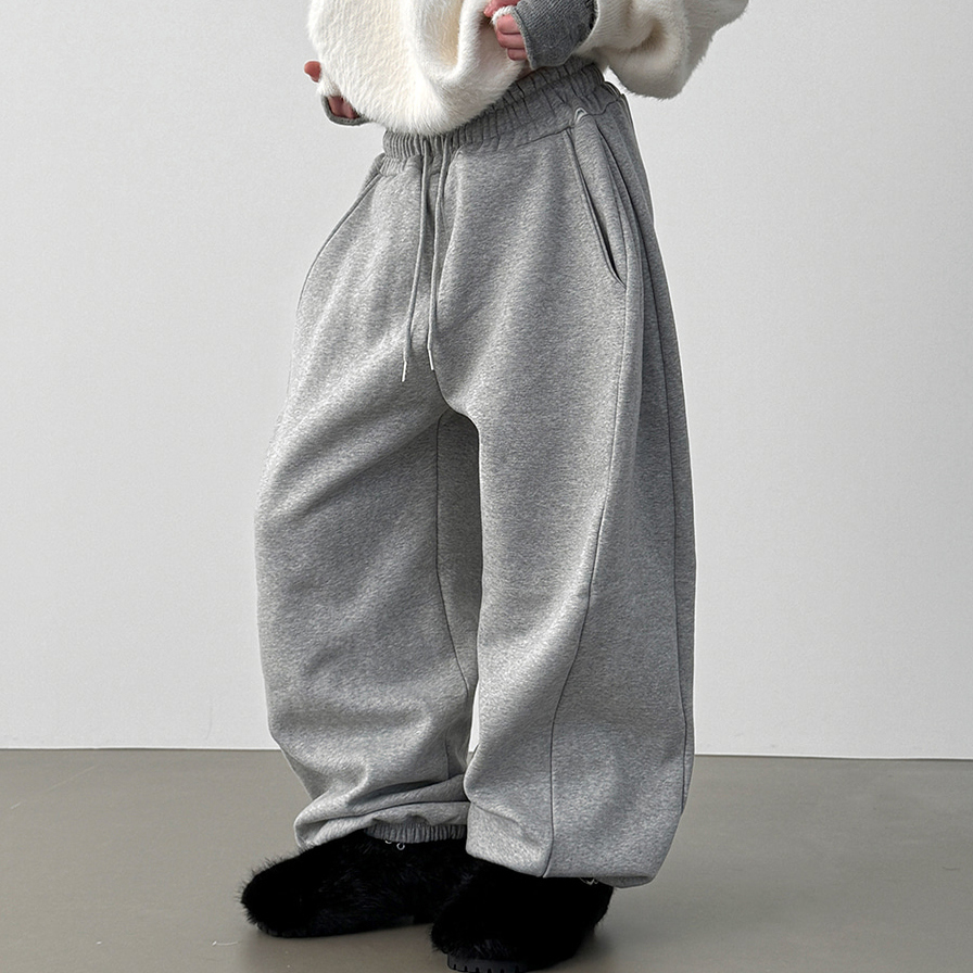 napping-lined cotton wide banding pants