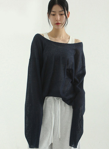oversize wide neck netting knit (unisex)