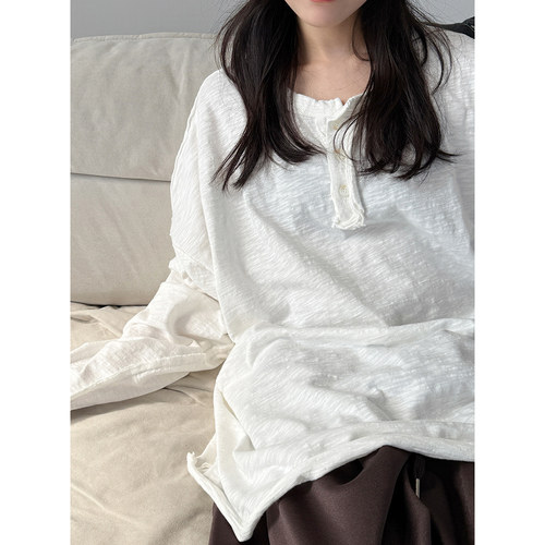 oversize button neck slub box tee (unisex)