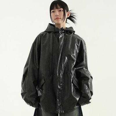 cracked leather hood jumper (unisex)