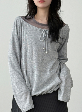 off shoulder string neck pocket knit