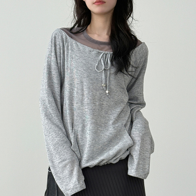 off shoulder string neck pocket knit