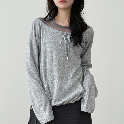 off shoulder string neck pocket knit