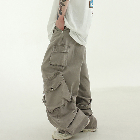 pigmented cotton strap cargo wide pants (uniesx)