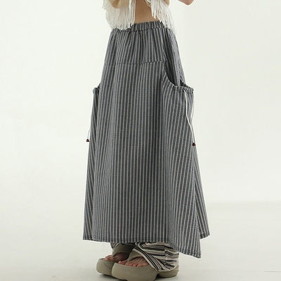 stripe seersucker banding long skirt
