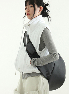 现货黑色high neck string padding vest