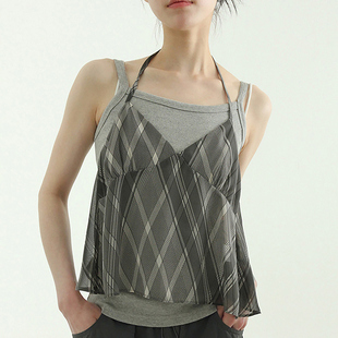 sleeveless chiffon top check argyle